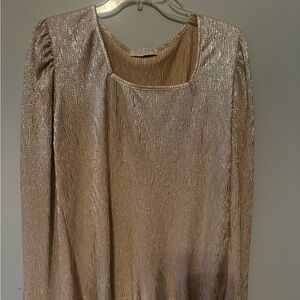 Hayden Shimmery Champagne Long Sleeve Square Neck Dress